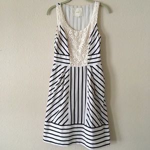 Anthro Maeve Striped Dress with Embroidered Detail